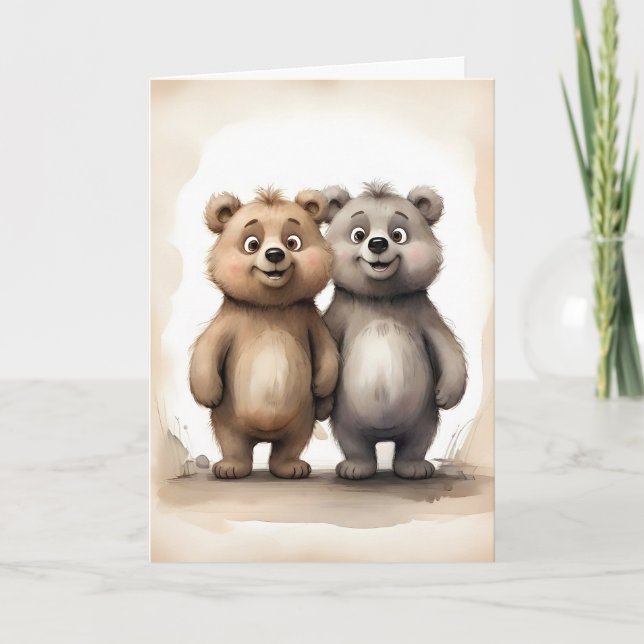 Tarjeta Hermanos de oso lindo Retrato de los mejores amigo (Anverso)