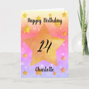 Tarjeta Hermosa acuarela Estrellas 14º cumpleaños