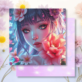 Tarjeta Hermosa Anime Chica Glitchcore Floral