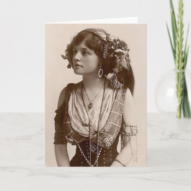 TARJETA HERMOSA ANTIGUA GYPSY CHICA VINTAGE NOTECARD (Anverso)