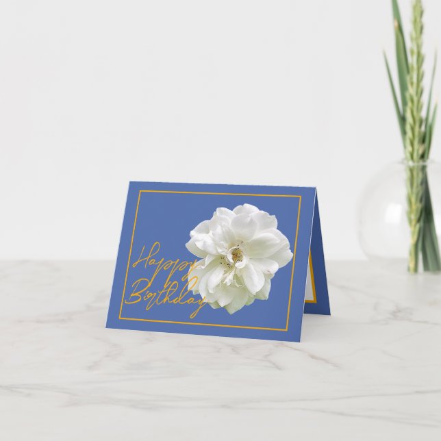Tarjeta Hermosa Bonito de flores de rosa blanca Feliz cump (Anverso)