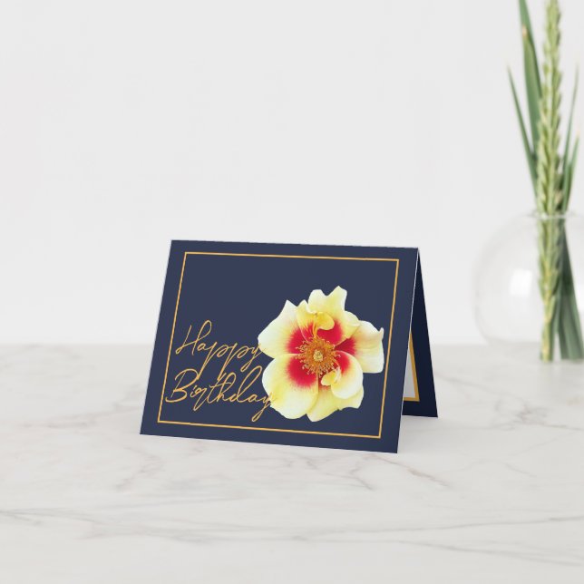 Tarjeta Hermosa Bonito de Moda rosa amarilla Feliz cumplea (Anverso)
