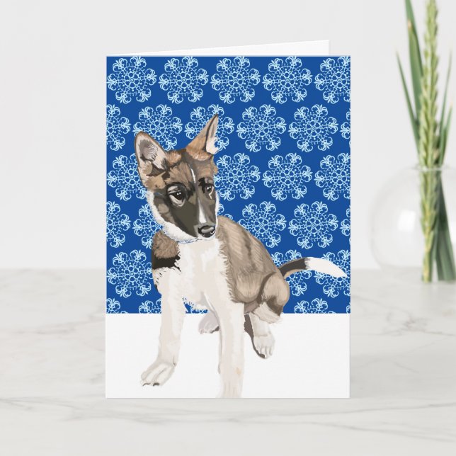 Tarjeta Hermosa cachorro Husky Navidad en blanco  (Anverso)
