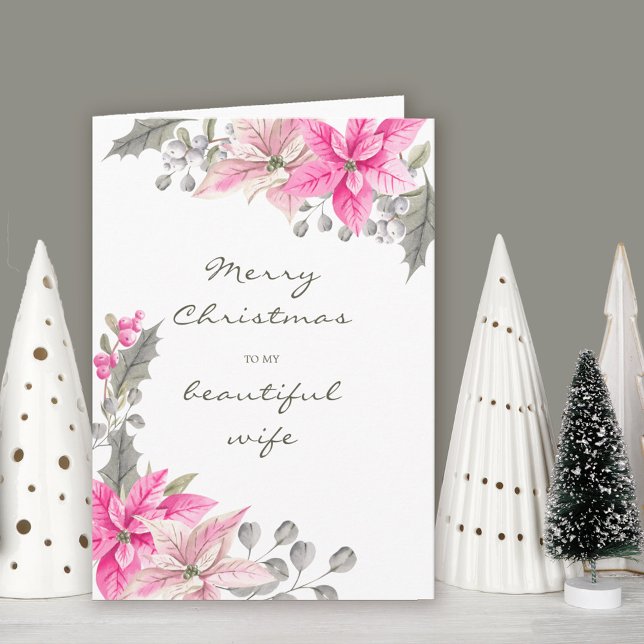 Tarjeta Hermosa esposa Bonito rosa Poinsettia Navidades (Wife Christmas Card. Buy professionally printed or as printable digital download.)
