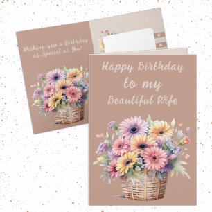 Tarjeta Hermosa esposa gerbera flores cumpleaños marrón