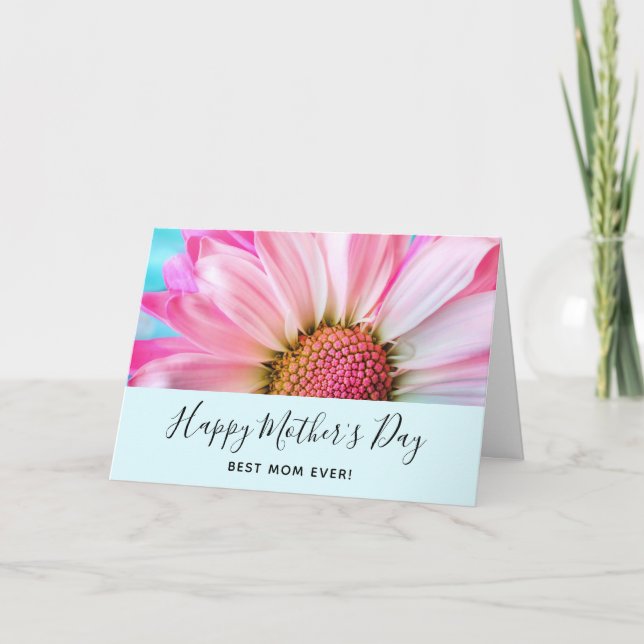 Tarjeta Hermosa flor rosa cierra el Día de la Madre (Anverso)