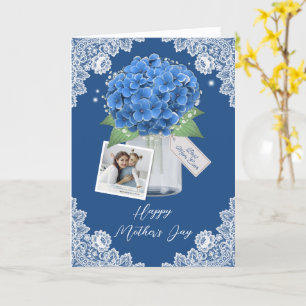 Tarjeta Hermosa foto de Blue Floral Feliz Día de la Madre