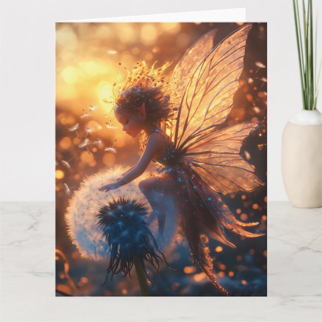 Tarjeta Hermosa hada de sol con Dandelion (Anverso)