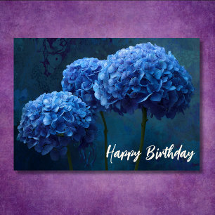 Tarjeta Hermosa Hortensia Azul Floral Botánico Cumpleaños