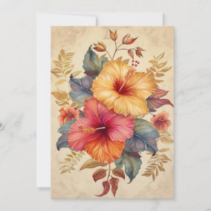 Tarjeta Hermosa Ilustración de Hibisco en Acuarela Plano