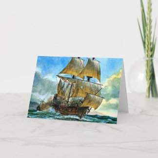 Tarjeta hermosa impresión de un barco de cuatro mástiles