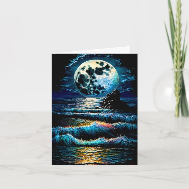Tarjeta Hermosa Luna Sobre El Agua Impasto Pintado (Anverso)