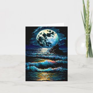 Tarjeta Hermosa Luna Sobre El Agua Impasto Pintado