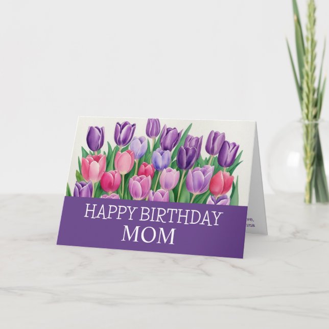Tarjeta Hermosa Mamá Cumpleaños Dulce Acuarela Tulip Flora (Anverso)