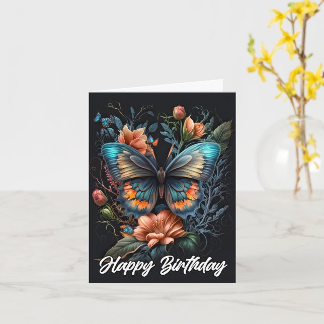 Tarjeta Hermosa mariposa Feliz cumpleaños (flor amarilla)