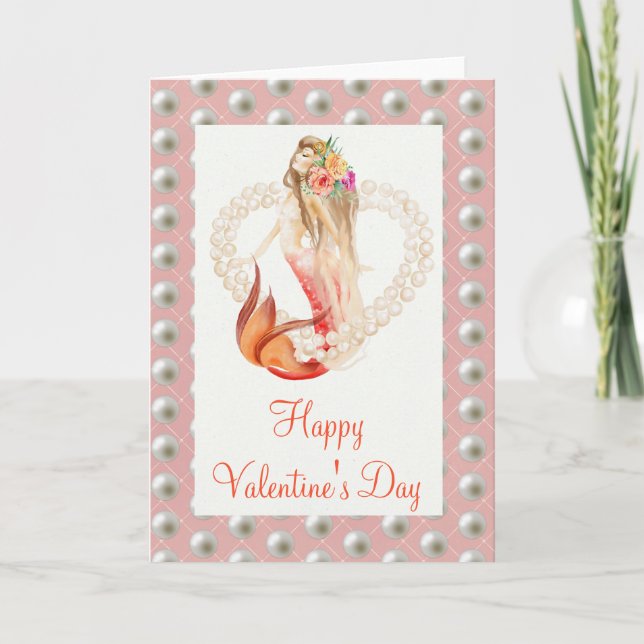 Tarjeta Hermosa Mermaid Pearl El día de San Valentín (Anverso)