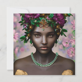 Tarjeta Hermosa mujer afroamericana con flores