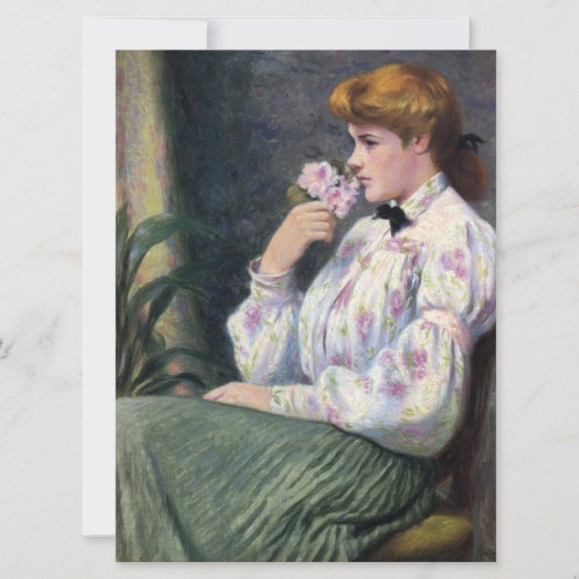 Tarjeta Hermosa mujer huele el olor de las flores (enverga (Anverso)