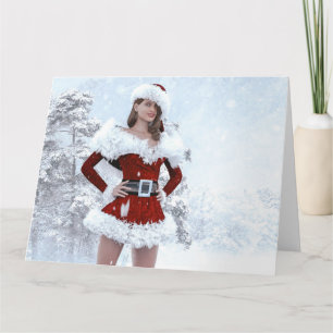 Tarjeta Hermosa mujer Navidad por la nieve de invierno