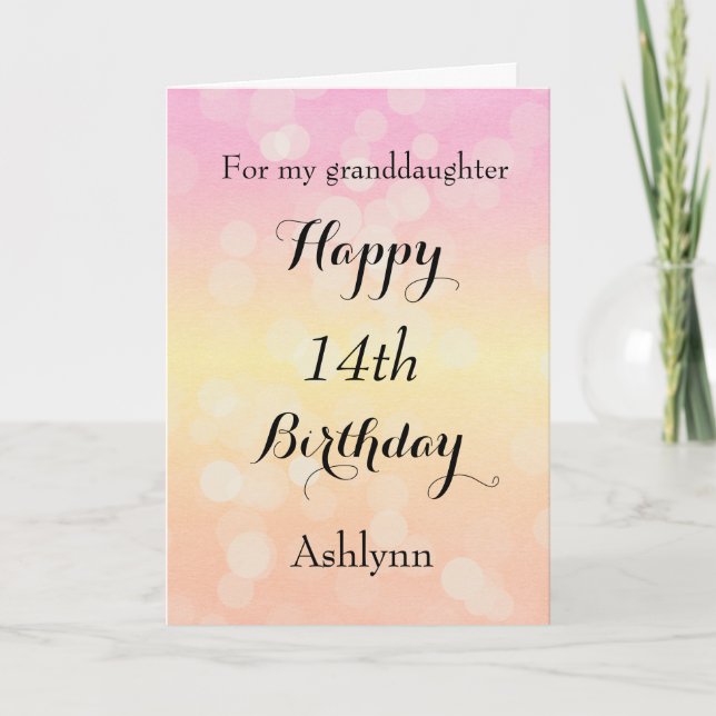 Tarjeta Hermosa nieta de cumpleaños 14 de Bokeh (Anverso)