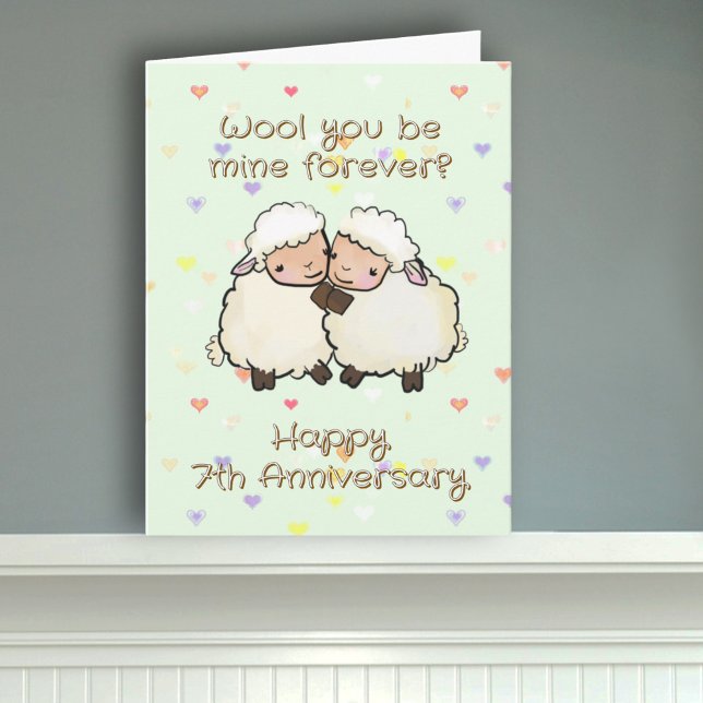 Tarjeta Hermosa oveja de lana 7° aniversario de Boda sea m (Subido por el creador)