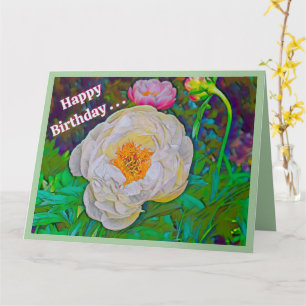TARJETA HERMOSA PEONÍA BLANCA, FELIZ CUMPLEAÑOS DEL GRUPO