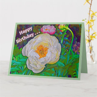 TARJETA HERMOSA PEONÍA BLANCA, FELIZ CUMPLEAÑOS DEL GRUPO