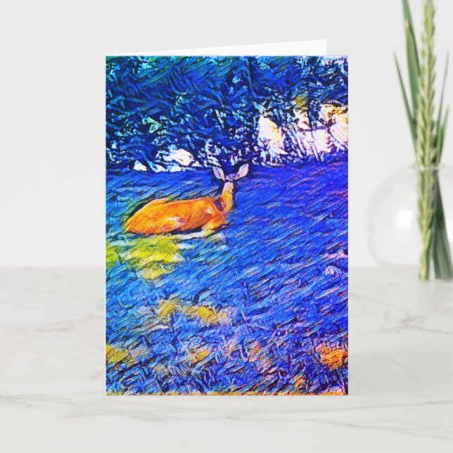 Tarjeta Hermosa pesca de venado en el césped, cumpleaños (Anverso)