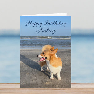 Tarjeta Hermosa playa Corgi Personalizado Feliz cumpleaños