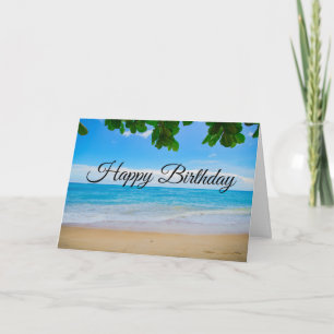 Tarjeta Hermosa playa tropical azul cumpleaños