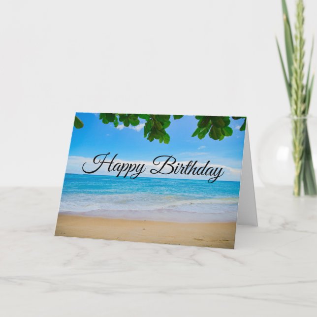 Tarjeta Hermosa playa tropical azul cumpleaños (Anverso)