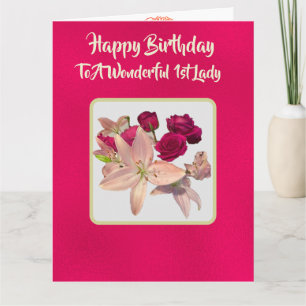 Tarjeta Hermosa Rosa Rosa Brillante Cumpleaños de la Prime