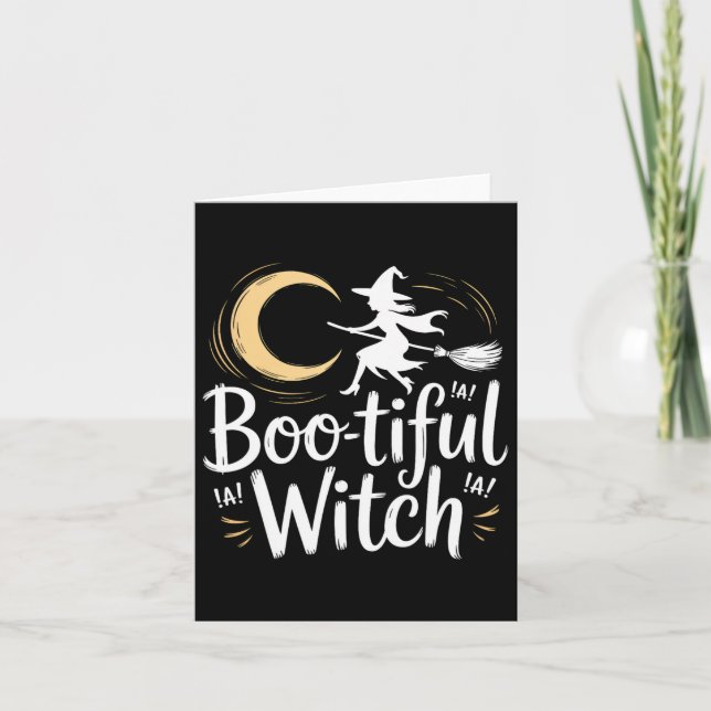 Tarjeta Hermosa silueta de bruja Halloween (Anverso)
