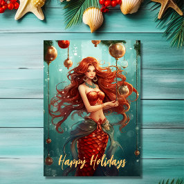 Tarjeta Hermosa sirena feliz Navidades de vacaciones