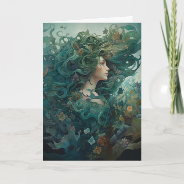 Tarjeta Hermosa sirena pintura caprichosa (Anverso)