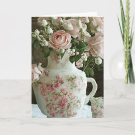 Tarjeta Hermosa tetera china vintage y rosas | Cumpleaños