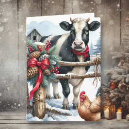 Tarjeta Hermosa vaca de vacaciones con gallo personalizado