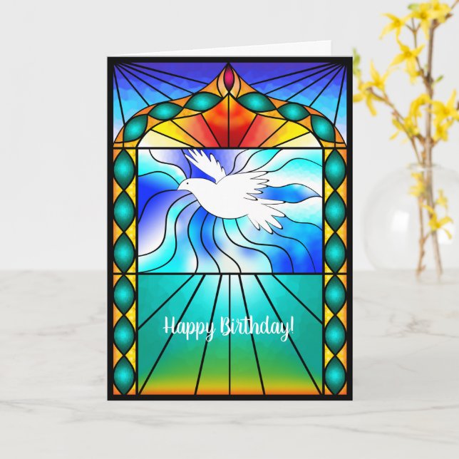 Tarjeta Hermosa ventana de vidrio manchado Dove (flor amarilla)