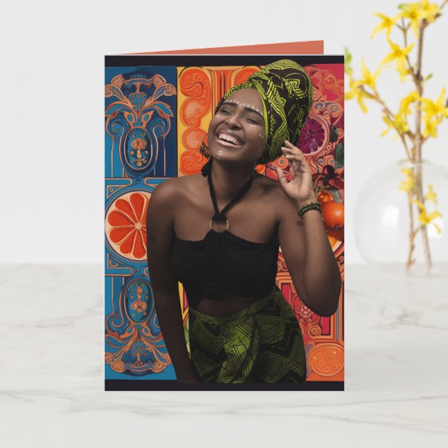 Tarjeta Hermosa y vibrante cumpleaños de una mujer african (flor amarilla)