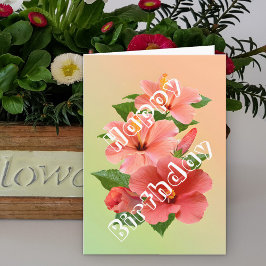 Tarjeta Hermosas flores de Hibisco tropical rosa de cumple