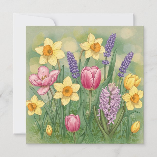 Tarjeta Hermosas flores de jardín de primavera (Anverso)
