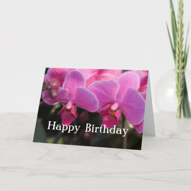 Tarjeta Hermosas flores de orquídea rosadas. Deseos de cum (Anverso)