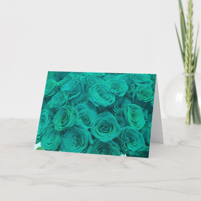 Tarjeta Hermosas flores verde azuladas de rosas verdes ver (Anverso)