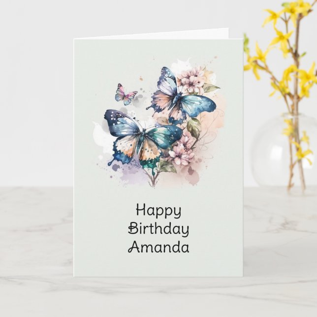 Tarjeta Hermosas mariposas y flores Cumpleaños (flor amarilla)