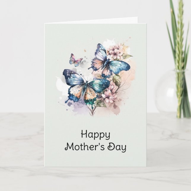 Tarjeta Hermosas mariposas y flores Día de la Madre (Anverso)