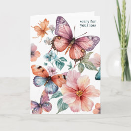 Tarjeta Hermosas mariposas y flores lamentan la pérdida