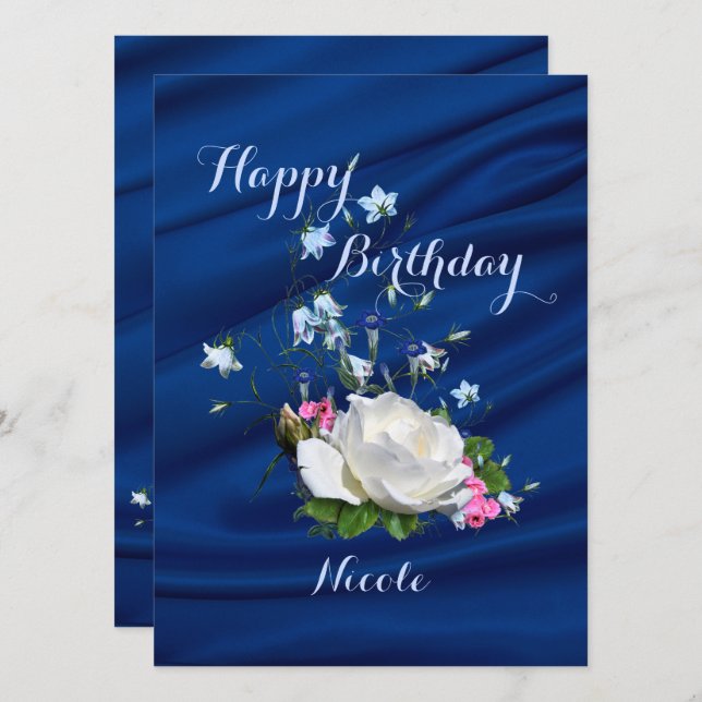 Tarjeta Hermosas rosas blancas para el cumpleaños de la hi (Anverso / Reverso)