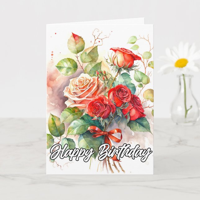 Tarjeta Hermosas rosas rojas vintage (Planta pequeña)