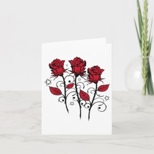 Tarjeta Hermosas Rosas Rojas Y Hojas Con Tatuaje De Estrel