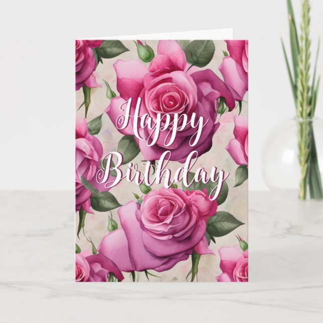 Tarjeta Hermosas rosas rosadas aman la floral feliz cumple (Anverso)